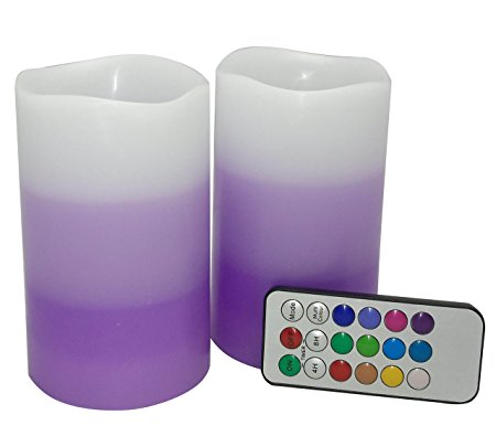 Adoria Led Pillar candles with Timer,real wax led lights with tri-layers purple colored with lavendar scented-Tall 5 inches,2 of set-By Adoria