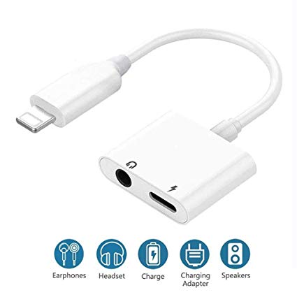 Headphone Jack Adapter Dongle for iPhone Adapter and 3.5mm Earphone Aux Audio Cables and Charge Adapter 2 in 1 Compatible with iPhone 7/7p/ 8/8p/X/XR/XS Max Splitter Music Support iOS 11/12 or Later