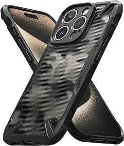 Ringke Fusion-X Compatibile con Cover iPhone 15 Pro, Custodia Antiurto Militare Robusta Paraurti Protettiva Avanzata con Protezione Fotocamera - Camo Black