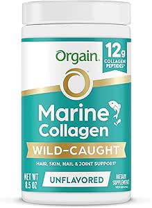 Orgain Wild-Caught Marine Collagen Peptides Powder for Women & Men, Hair, Skin, Nail & Joint Support Supplement, 12g Collagen Per Serving, Pescatarian & Paleo, Non-GMO, Unflavored, Type I & III, 8.5oz