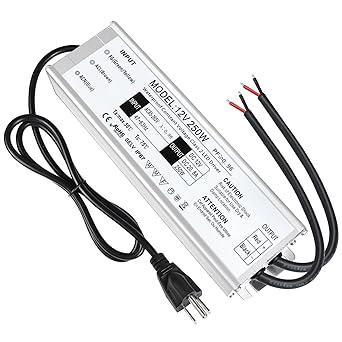 LightingWill LED Driver 250 Watts Waterproof IP67 Power Supply Transformer, 90-265V AC to 12V DC Low Voltage Output, Adapter with 3-Prong Plug 3.3 Feet Cable for Outdoor Use, Computer Project