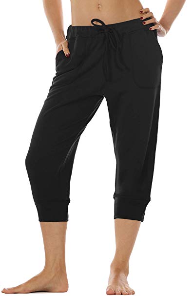 icyzone Women's French Terry Jogger Lounge Sweatpants - Active Capri Pants for Women