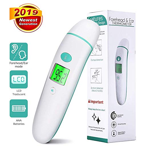 Luchild Forehead and Ear Thermometer - Digital Medical Infrared Thermometer Instant Accurate Reading for Baby and Adults- LCD Display Baby Infrared Thermometer with Fever Alarm - CE and FDA Approved