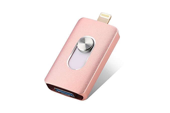 128GB iPhone USB Flash Drive, iOS Memory Stick, iPad External Storage Expansion for iOS Android PC Laptops (Gold) (Rose Gold)