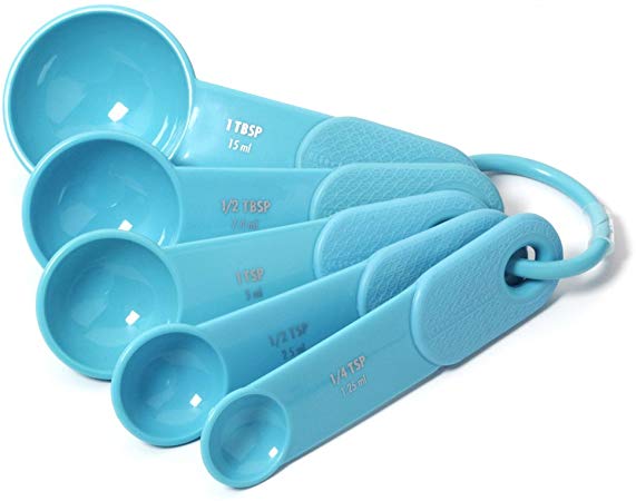 KitchenAid Classic Set of 5 Plastic Measuring Spoons, Turquoise