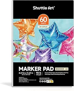 Shuttle Art Marker Pad, 8.3”x7.67” Portable Square Sketchbook, 50 Sheets Marker Drawing Paper, 98LB/160GSM Smooth Surface Bleedproof Art Paper, Glue-Bound, Great for Beginners to Draw, Paint & Sketch