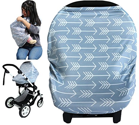 Summer Cool Stretchy Baby Car Seat Cover Canopy Nursing And Breastfeeding Cover (grey and white arrows)