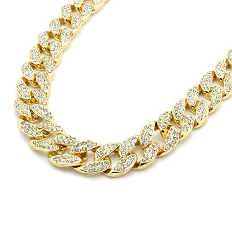 Mens Gold Tone Cuban Cz Hip Hop Full Stone Iced Out 30" 15mm Miami Necklace Chain