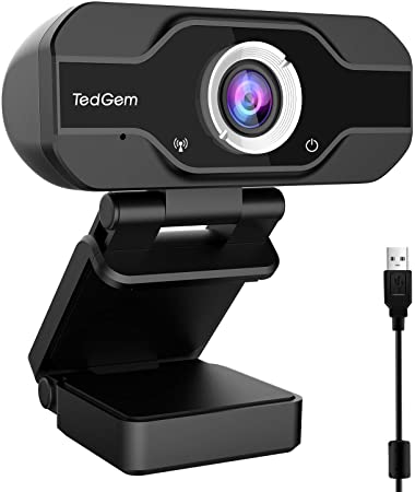 PC Webcam, TedGem 1080P Full HD Webcam USB Desktop & Laptop Webcam Live Streaming Webcam with Microphone Widescreen HD Video Webcam 90-Degree Extended View for Video Calling (HD Webcam)