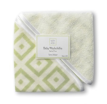SwaddleDesigns Terry Velour Baby Washcloth Set - Very Light Kiwi with Kiwi Mod Squares (Discontinued by Manufacturer)