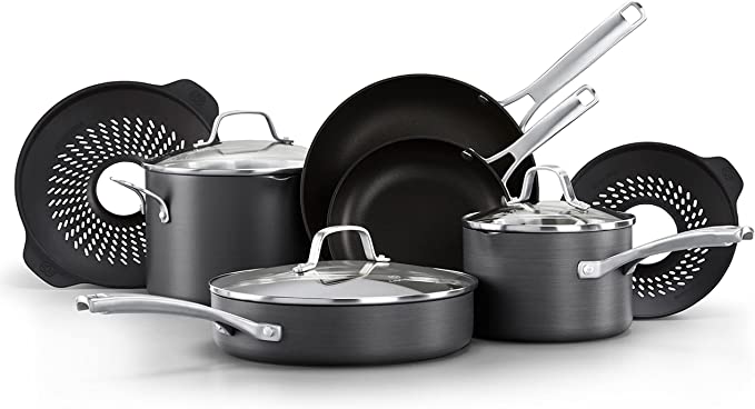 Calphalon Classic Hard-Anodized Nonstick Cookware, 10-Piece Pots and Pans Set with No-Boil-Over Inserts