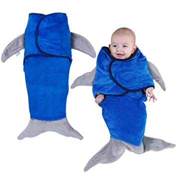 upsimples Newborn Baby Boy Blanket Soft Plush Sleepsack Shark Baby Swaddle Blanket Receiving Blankets for Boys 1-12 Months -Baby Boy Shower Gifts-Blue