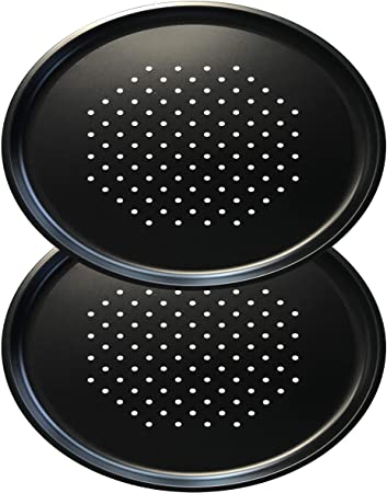 Grizzly Round Pizza Crisper Tray - Set of 2 Perforated Baking Pans for Oven - 30 cm (12 inch) - Non-Stick