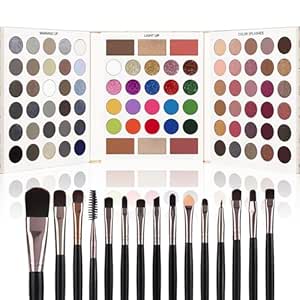 Black Grey Eyeshadow Makeup Palette   15 Brushes Set, 86 Colors Matte Glitter Highly Pigmented Long Lasting Eye shadow, Blush, Contour, Highlighter All in One Make Up Kit for Halloween & Daily Use