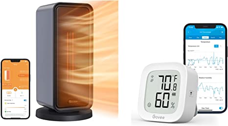 Govee Space Heater H7130 Bundle with Govee WiFi Digital Hygrometer Thermometer H5103 for Indoor Home Bedroom