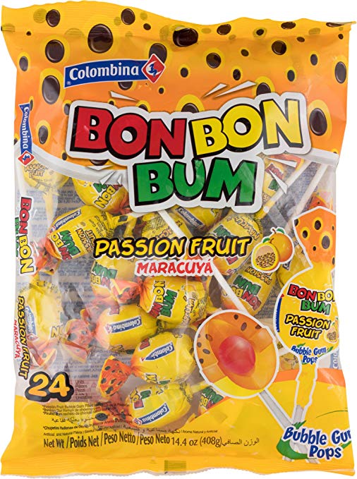 Bon Bon Bum Colombina Lollipops Passion Fruit 24 units/Bon Bon Bum De Maracuya by COLOMBINA S.A.