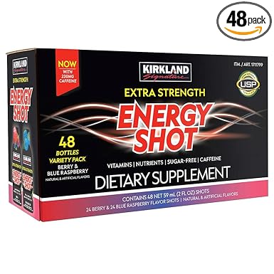 Kirkland Signature Extra Strength Energy Shot Variety, 2 Ounce Bottle (48 Count)