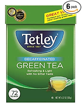 Tetley Green Tea, Decaffeinated, 72 Tea Bags (Pack of 6) (Packaging may vary)