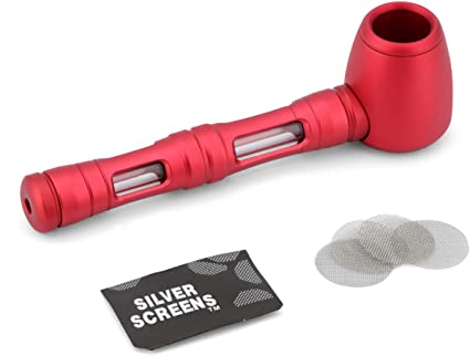 Kineex Premium Tobacco Pipe with 5 Stainless Steel Screen Filters Complete Kit (Red)