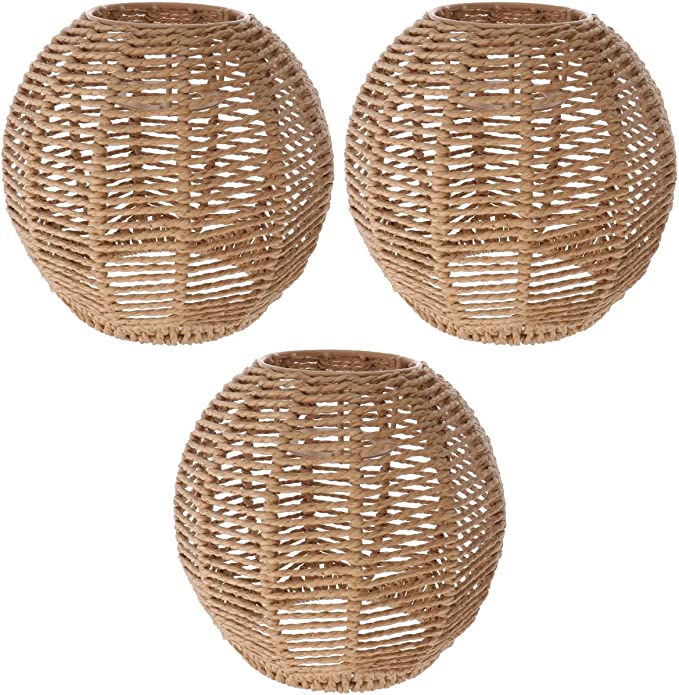 DOITOOL 3pc Retro Rattan Lamp Shade - Rustic Woven Small Lamp Shades - Lamp Shade Replacement for Pendant Light, Hanging Light, Floor Lamps