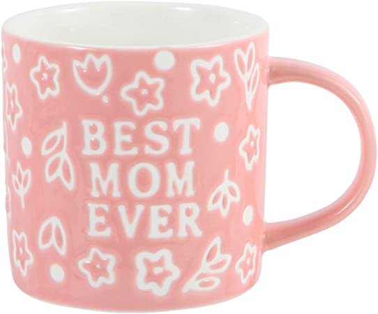 Tergi Gifts for Mom - Mothers Day Birthday Gifts for Mom - Best Mom Mug Gifts for Mom - Best Mom Ever Floral Embossed Pattern Ceramic Coffee Mug 13.5OZ