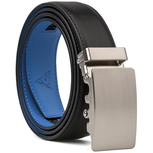 AOG DESIGN Two-tone Genuine Leather Sliding Belt with 35mm Automatic Ratchet Belt Buckle