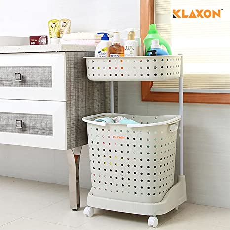 Klaxon Laundry Basket - Plastic Laundry Basket - Cloth Storage Basket/Movable Laundry Basket/Washing Clothes Basket - White