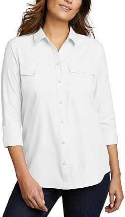 Eddie Bauer Womens Tops UPF 50  UV Sun Protection Long-Sleeve Button Down Blouses Tops with Pockets - White X-Large