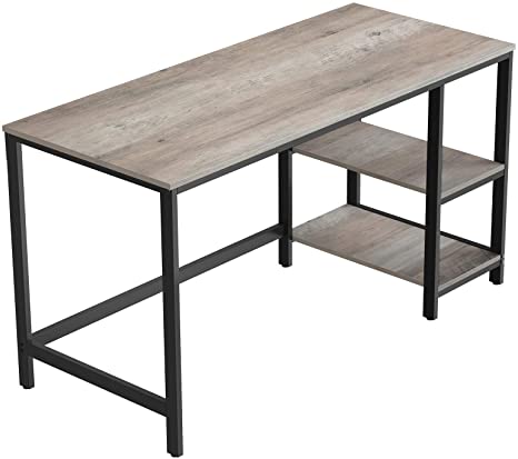 VASAGLE ALINRU Computer Desk, 55-Inch Writing Desk, with 2 Shelves on Left or Right, Stable Steel Frame, Easy Assembly, Greige and Black ULWD55MB
