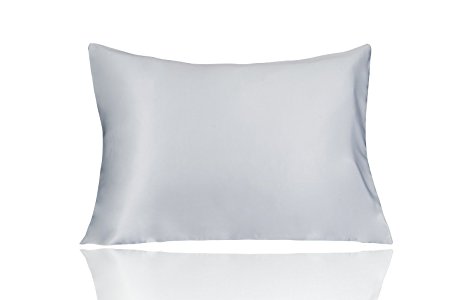 LULUSILK Mulberry Silk Pillowcase for Hair and Skin King Size Silvergrey Pillow Cover for Wrinkle Zipper Closure 16 Momme 1pc