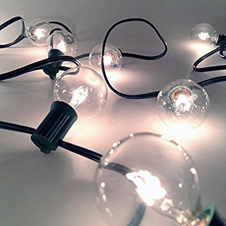 G40, 25 Clear Bulbs on 26Ft. Long Green Wire, UL Listed, Indoor/ Outdoor String Light, Extendable
