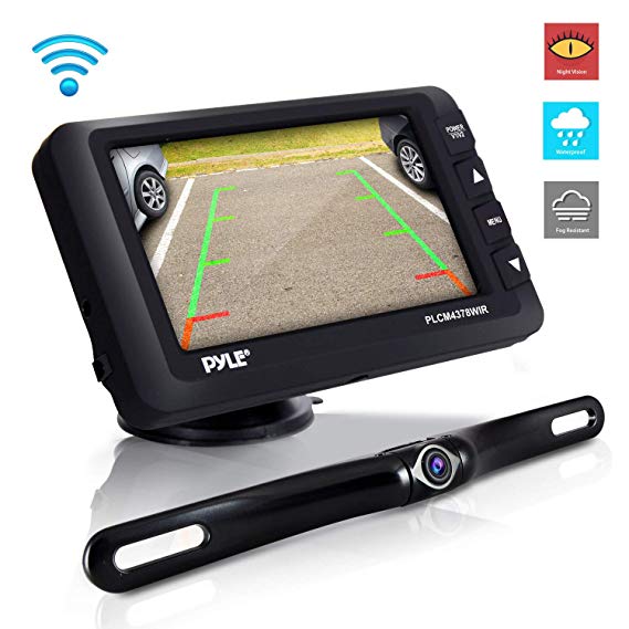 Wireless Rear View Backup Camera - Upgraded Vehicle Parking Reverse System w/Monitor Kit, IP67 Waterproof and Fog Resistant, 4.3’’ LCD Screen, Tilt-Adjustable Dash Cam, Night Vision - Pyle