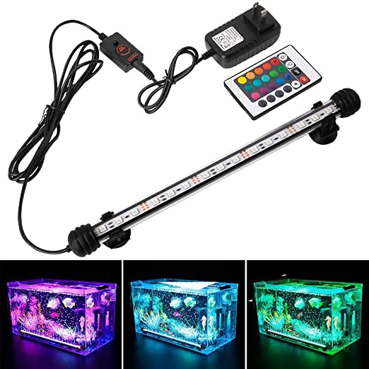 SlowTon Aquarium LED Light, Wireless Remote Control Color Changing Submersible Waterproof Colorful Light Crystal Glass Lamp for Fish Tank and Aquarium-15 LED/11.4 inch