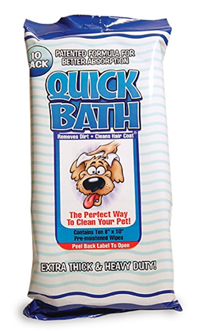 Quick Bath Dog Wipes, Reduces Odor & Bacteria with All-Natural Skin Conditioners and Cleaners, Extra Thick & Heavy Duty for Large Dogs, 10 Count