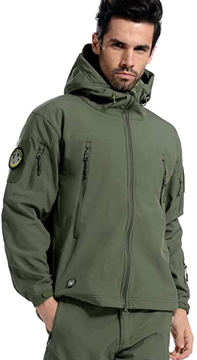 CARWORNIC Men's Outdoor Waterproof Soft Shell Hooded Tactical Jacket Warm Fleece Military Hiking Jacket
