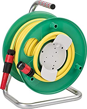Brennenstuhl Hose Reel with 20m Water Hose (Spraying Nozzle, waterstop, top Connector), Portable Water Hose Reel for Outdoors, Hose Colour: Yellow