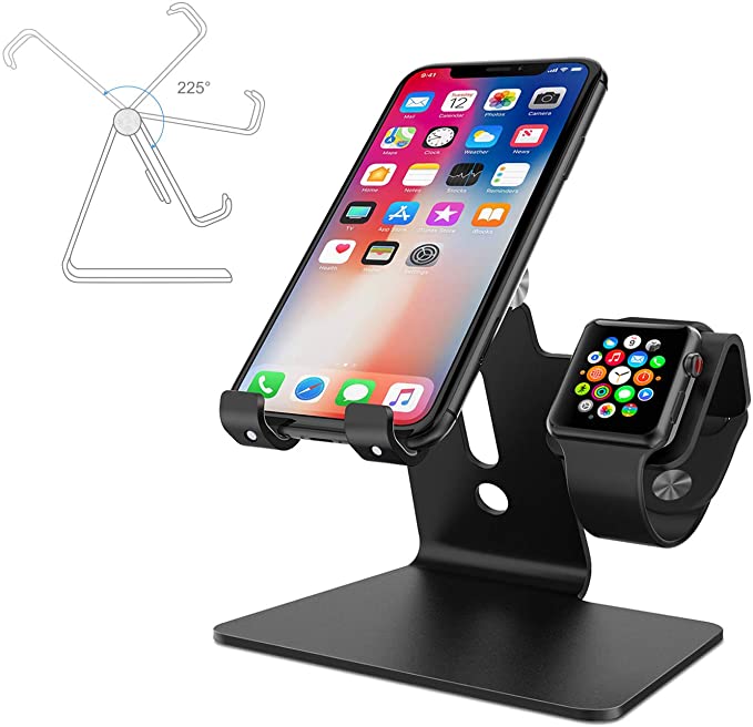 Cell Phone Stand for Apple Watch, ENIBON 2 in 1 Adjustable Charging Station Universal Desktop Phone Holder for Apple Watch 5/4/3/2/1 and iPhone 11/11 Pro/11 Pro Max/Xr/Xs Max (Black)