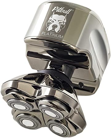 Skull Shaver Pitbull Platinum PRO Electric Razor - Wet/Dry 4 Head 4d Cordless USB Rechargeable Rotary Shaver
