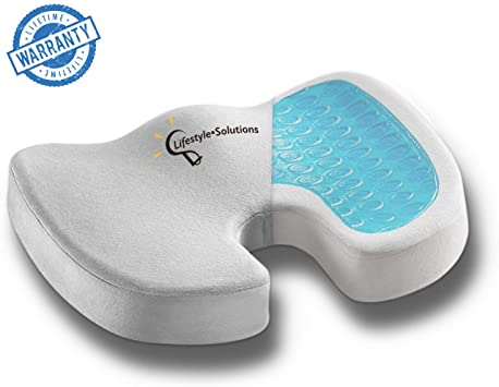 Large Seat Cushion with Carry Handle and Anti Slip Bottom, Large Gel Memory Foam Seat Cushion - Orthopedic Gel & Memory Foam - Coccyx Cushion for Tailbone Pain – Sciatica & Back Pain Relief (Grey)