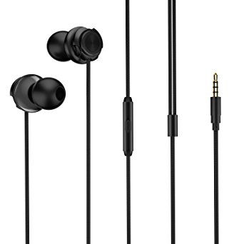 Picun D2 Metal In-Ear Headphones with Microphone, Noise Isolating Earbuds Wired Bass Stereo Earphones Compatible with Apple iOS and Android Smartphones (Matte Black)