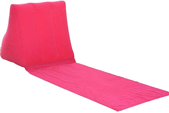 ssnsvj Inflatable Beach Mat Festival Camping Leisure Lounger Back Pillow Cushion Chair - Rose Red