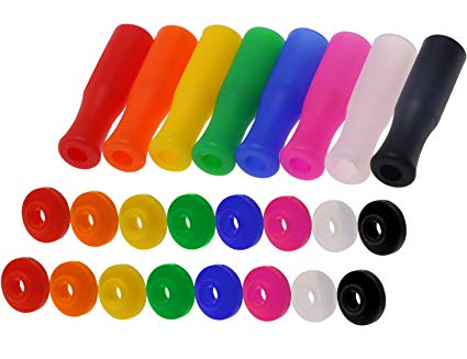 Mini Skater 8Pcs Multi Color Food Grade Silicone Straws Tips Covers and 16Pcs Straw Silencers Anti-Scald/Cold Straws Cover for 1/4 Inch Wide (6MM OD) Stainless Steel Straws,8 Colors