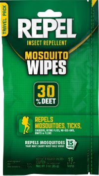 Repel 94100 Sportsmen 30-Percent Deet Mosquito Repellent Wipes, 15 Count, Case Pack  of 6