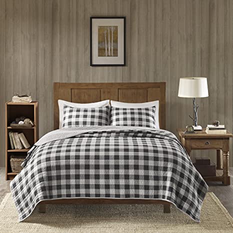 Woolrich Buffalo Check Full/Queen Size Quilt Bedding Set - Gray, Checker Plaid – 3 Piece Bedding Quilt Coverlets – 100% Cotton Bed Quilts Quilted Coverlet