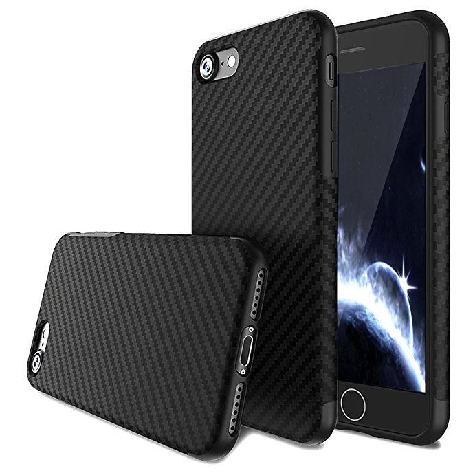 iPhone 6S Plus Case,iPhone 6 Plus Case,L-JUWA Luxury Carbon Fiber Line Flexible TPU Silicone Ultra Slim Back Case,Shock Absorbing Bumper Protective Case Cover for Apple iPhone 6/6s Plus 5.5 inch (Black)