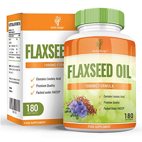 Flaxseed Oil - 1000mg Flax Seed Oil Supplement - Best Source of Omega 3 6 9 For Men & Women, Get DOUBLE the Capsules - 180 Softgels (3 Months Supply) by Earths Design