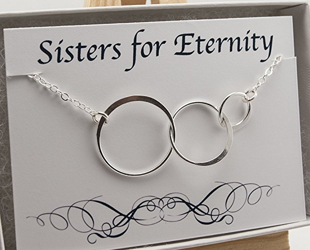 Three Sisters Necklace with Card, Sterling Silver, Triple Circles, Eternity, 18"