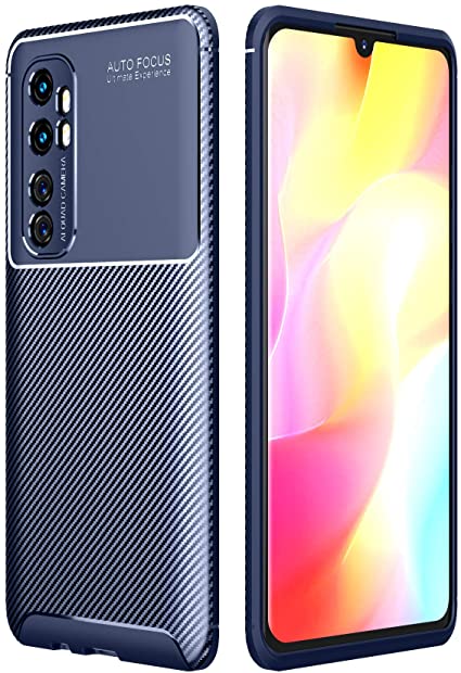 Beovtk Xiaomi mi Note 10 Lite Case, Silicone Leather[Slim Thin] Flexible TPU Protective Case Shock Absorption Carbon Fiber Cover for Xiaomi mi Note 10 Lite Case (Navy)