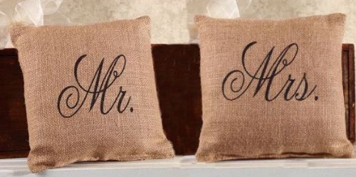 Mr. and Mrs. French Flea Market Burlap Accent Throw Pillow Set - 8-in x 8-in each