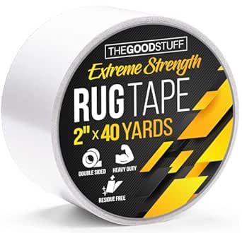 The Good Stuff Carpet Tape Double Sided [2" x40 Yards] Rug Tape for Area Rugs on Carpet, Hardwood Floors, Tiles, and Laminate Floors, Carpet Tape for Hardwood Floors